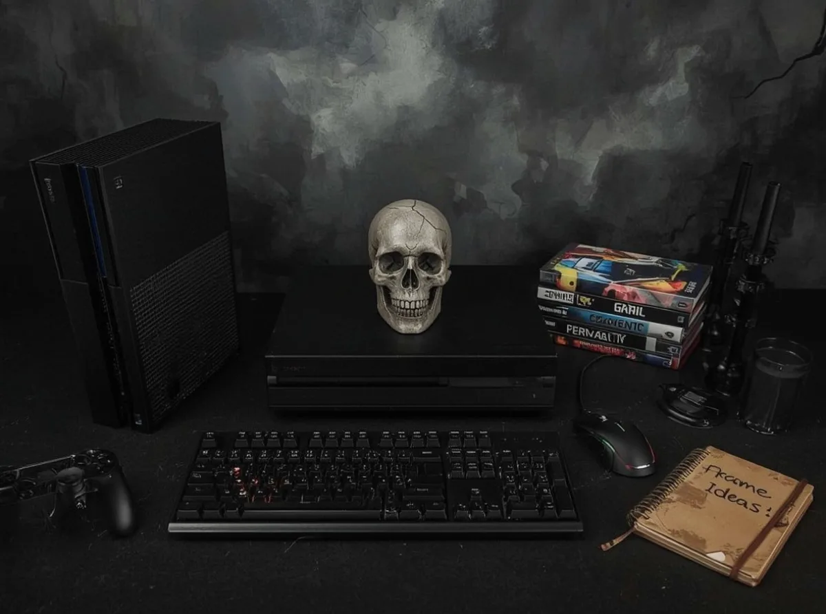 Dark gamer name concept with a black console