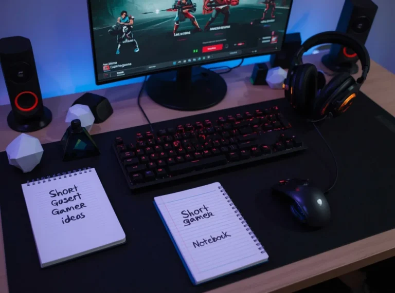 Keyboard and headset beside sharp gamer tag notes