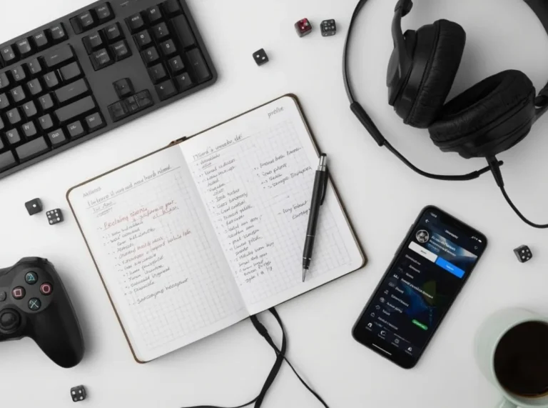 Game tags on a notebook and keyboard