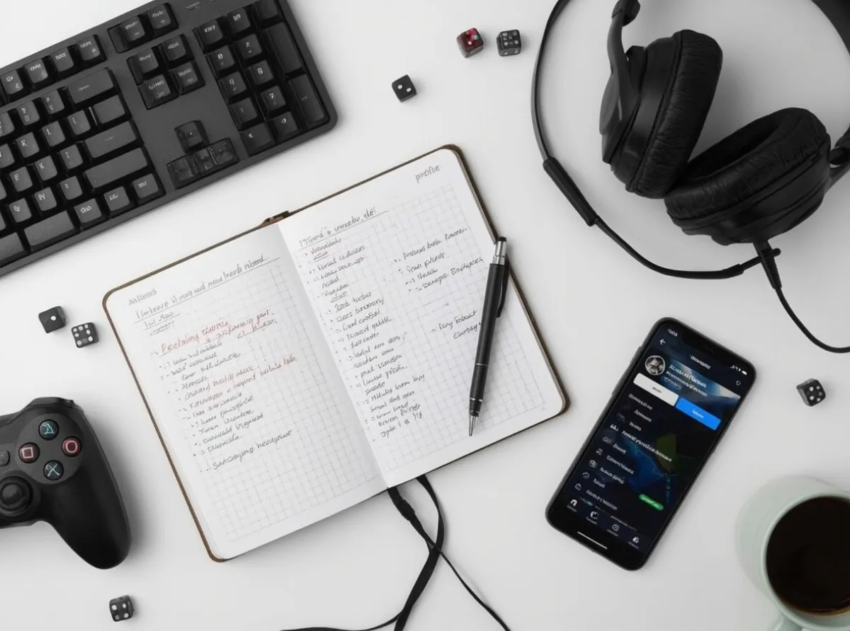 Game tags on a notebook and keyboard