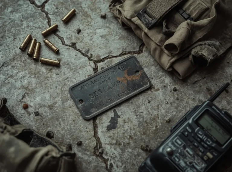 Gritty game name concept on a worn metal tag