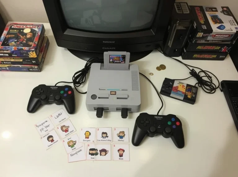 Retro game console and pixel icons