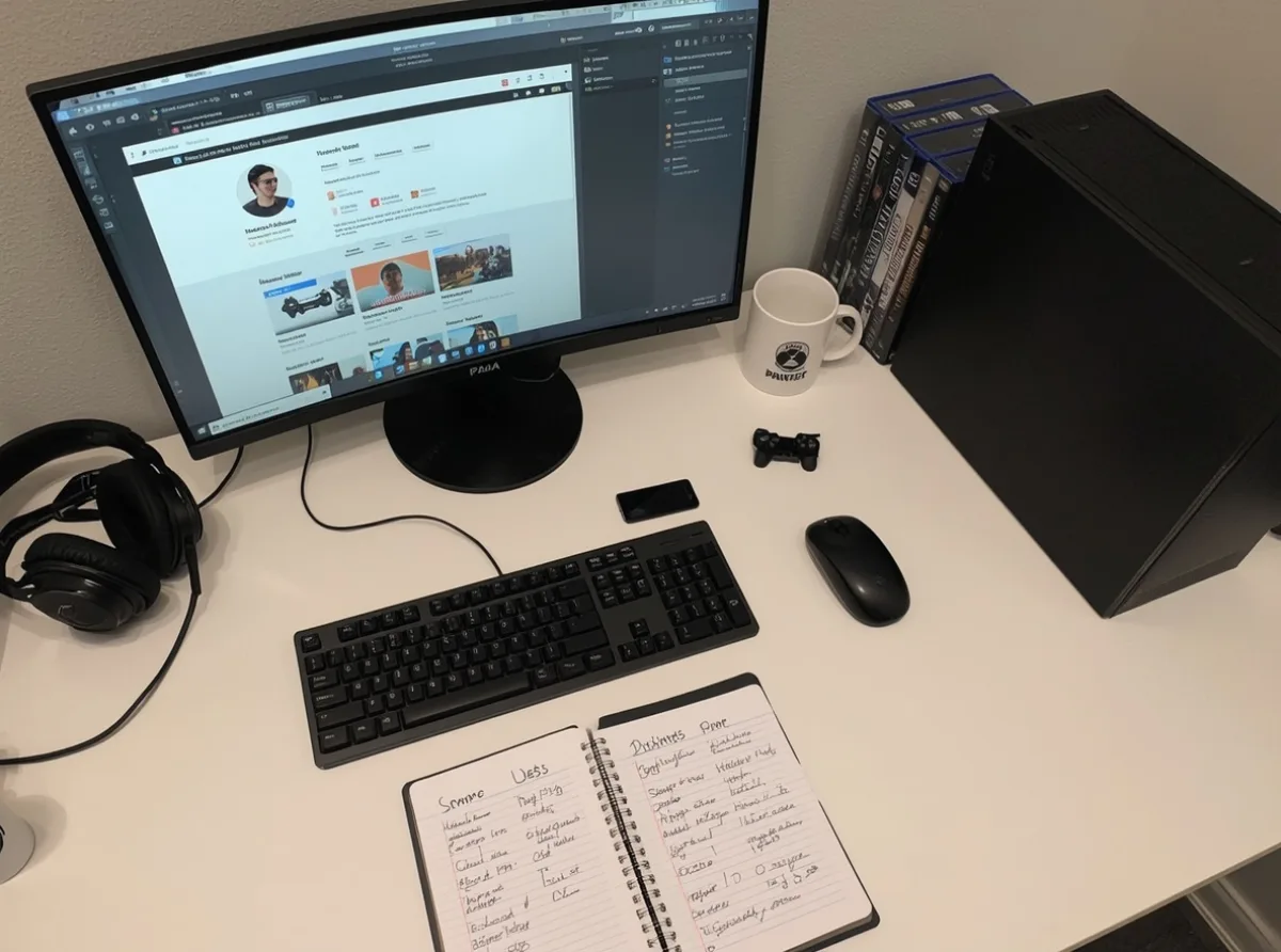 Gaming setup with name ideas on a screen