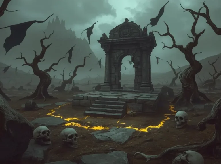 Ancient dark shrine and broken runes