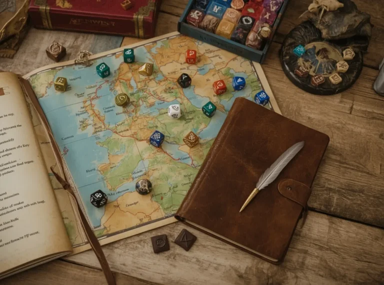 Fantasy name ideas on old map and dice