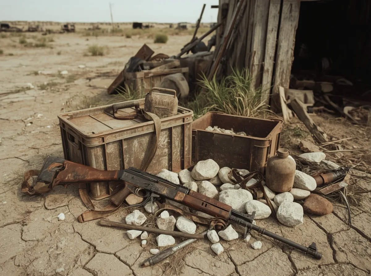 Rust survival gear on cracked ground