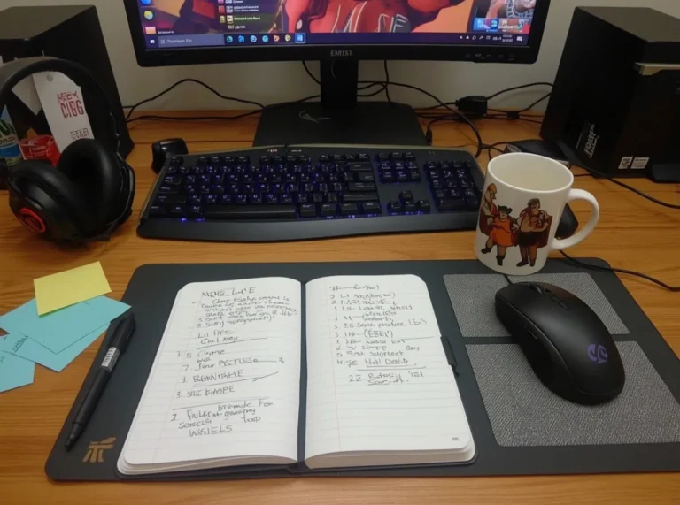 Funny TF2 name notes on a game desk
